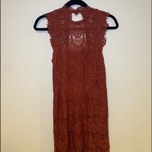 Free People Backless Lace Dress Burnt Orange